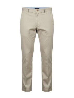 Roundtree & Yorke Mens Beige Flat-Front Stretch Chino Pants Size 38x29